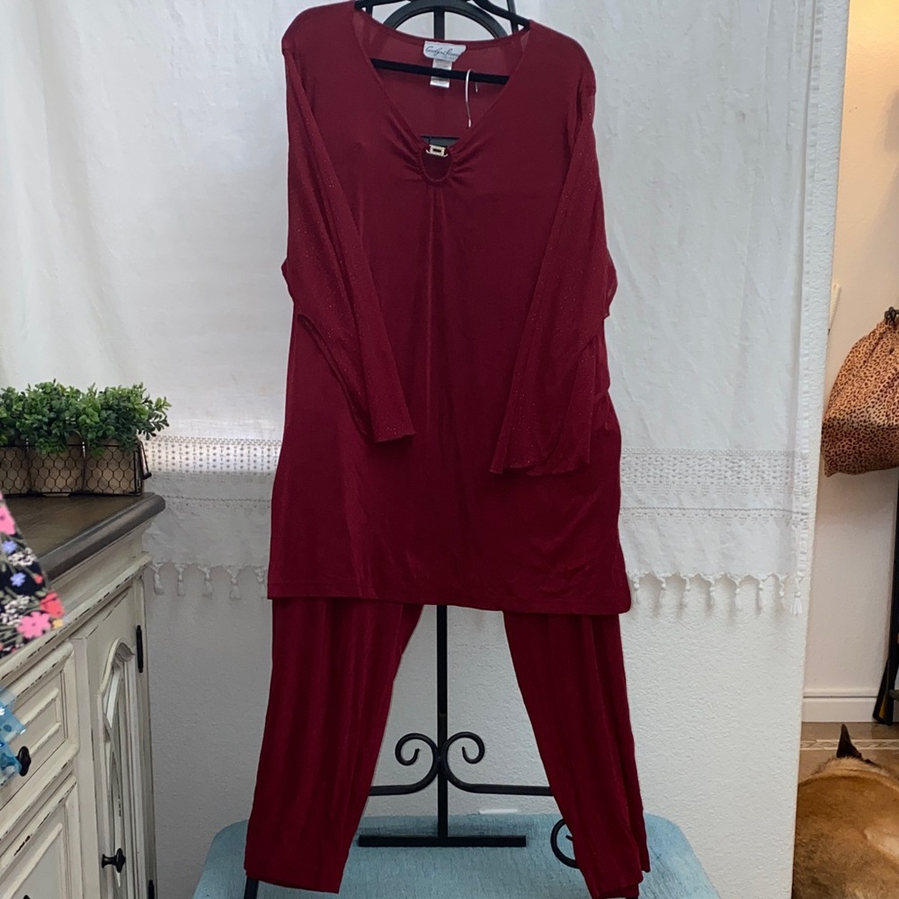 Carolyn Strauss 2-Piece Matching Set 3X Plus Size Wine Red 90’s Era